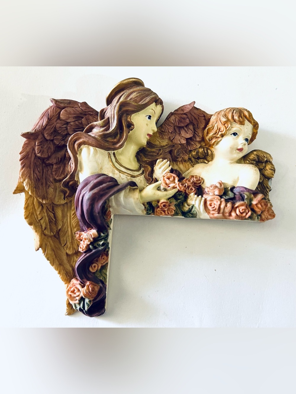 1997 JGI Angel Cherub Wall Corner Shelf Resin Hanging Plaque Floral Decor 5.75”